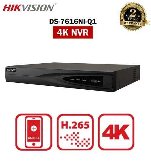 HIKVISION 16 Channel NVR 4K 1U H.265+ 160 Mbps DS-7616NI-Q1 Black